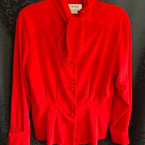 Vintage Rouie Lipstick Red Tie-Neck Blouse
